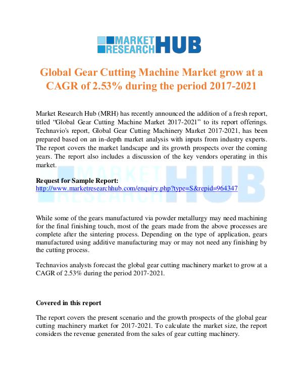 Market Research Report Global Gear Cutting Machine Market Trends Report