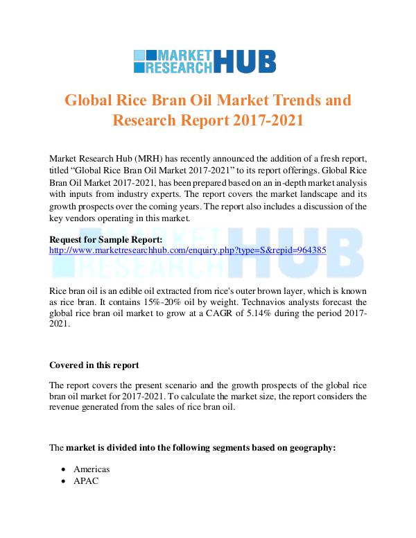 Market Research Report Global Rice Bran Oil Market Trends Report
