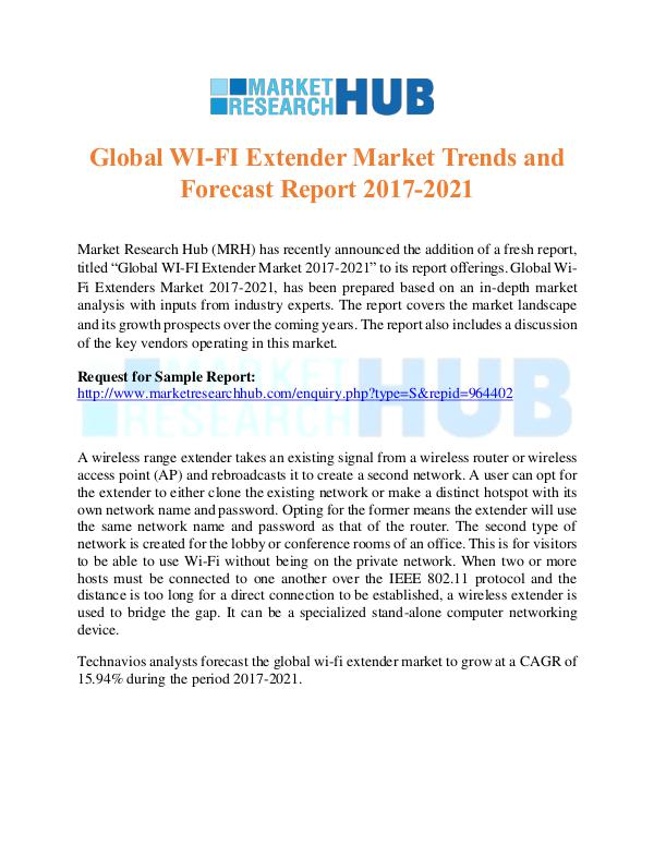 Market Research Report Global WI-FI Extender Market Trends Report 2017