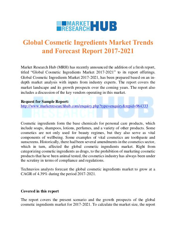 Market Research Report Global Cosmetic Ingredients Market Trends Report