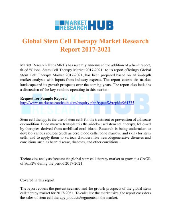 Global Stem Cell Therapy Market Research Report