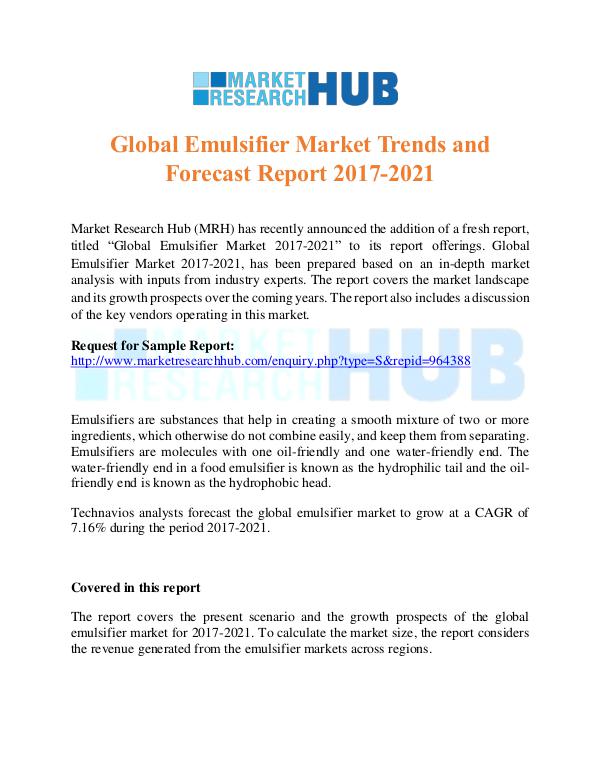 Market Research Report Global Emulsifier Market Trends and ForecastReport