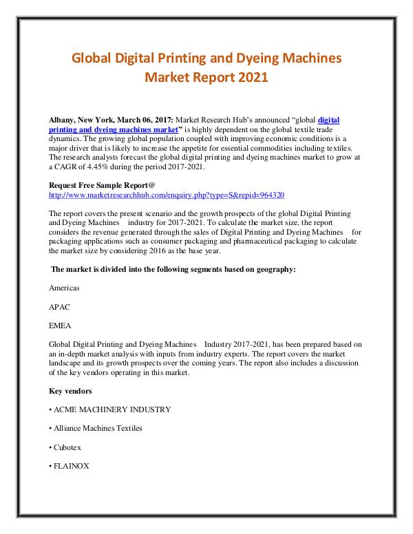 Market Research Report Digital Printing and Dyeing Machines Market Report