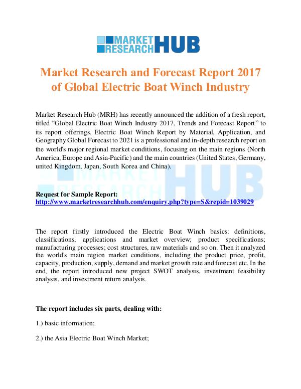 Market Research Report Global Electric Boat Winch Industry Report 2017