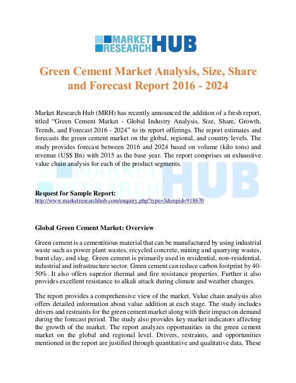 Market Research Report Green Cement Market Research Report 2017