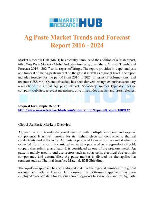 Ag Paste Market Trends Market Report