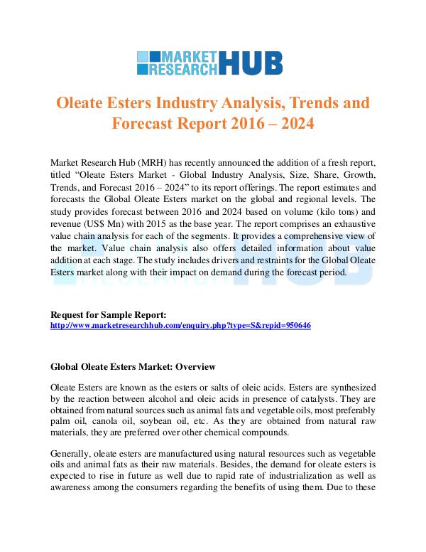 Market Research Report Oleate Esters Industry Analysis Repport