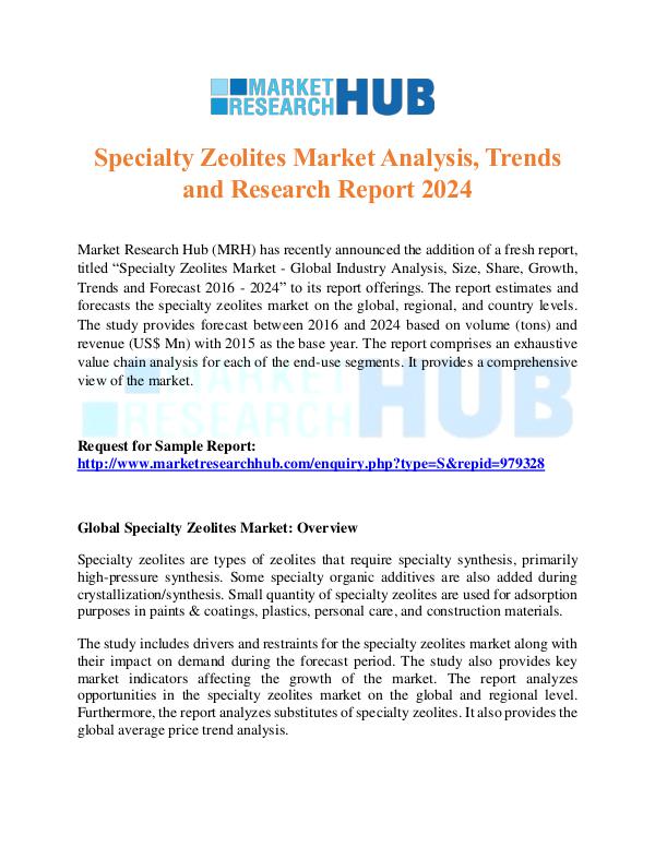 Market Research Report Specialty Zeolites Market Analysis Report