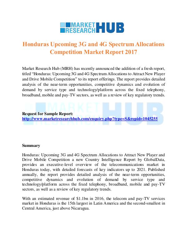 Market Research Report Honduras 3G and 4G Spectrum Allocations Market