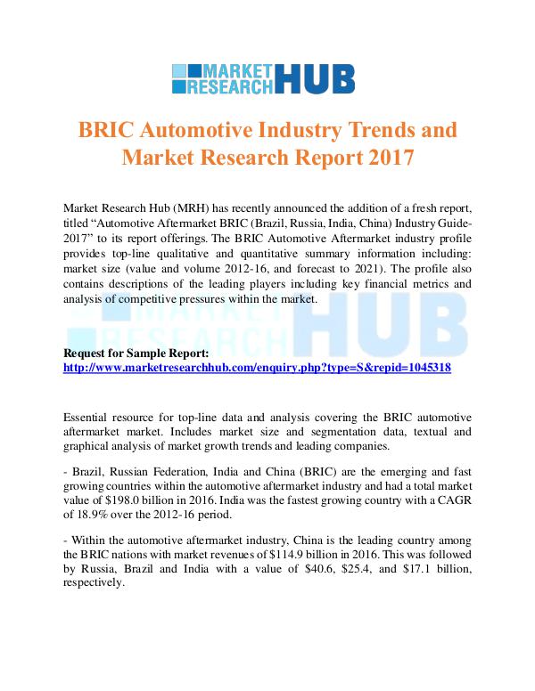 Market Research Report BRIC Automotive Industry Trends Report 2017