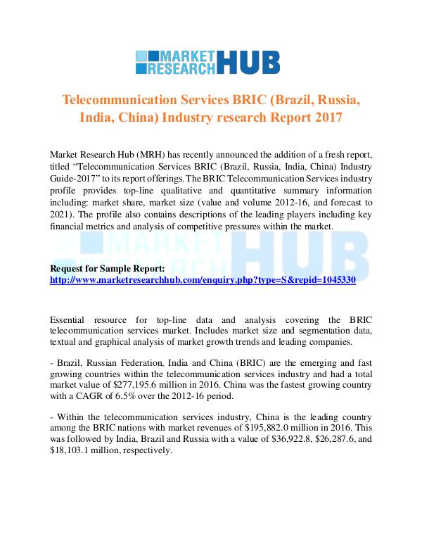 Market Research Report Telecommunication Services BRIC Industry Report