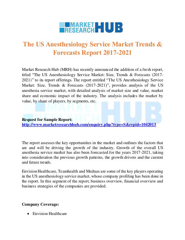Market Research Report US Anesthesiology Service Market Trends Report
