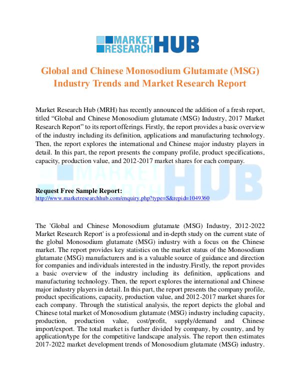 Chinese Monosodium Glutamate (MSG) Industry Report