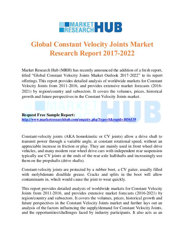 Market Research Report Global Constant Velocity Joints Market Report