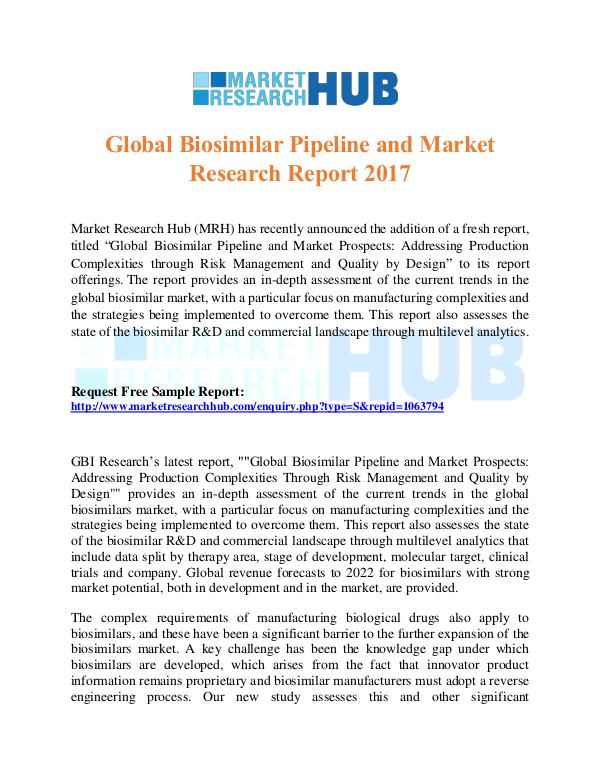 Market Research Report Global Biosimilar Pipeline Market Report