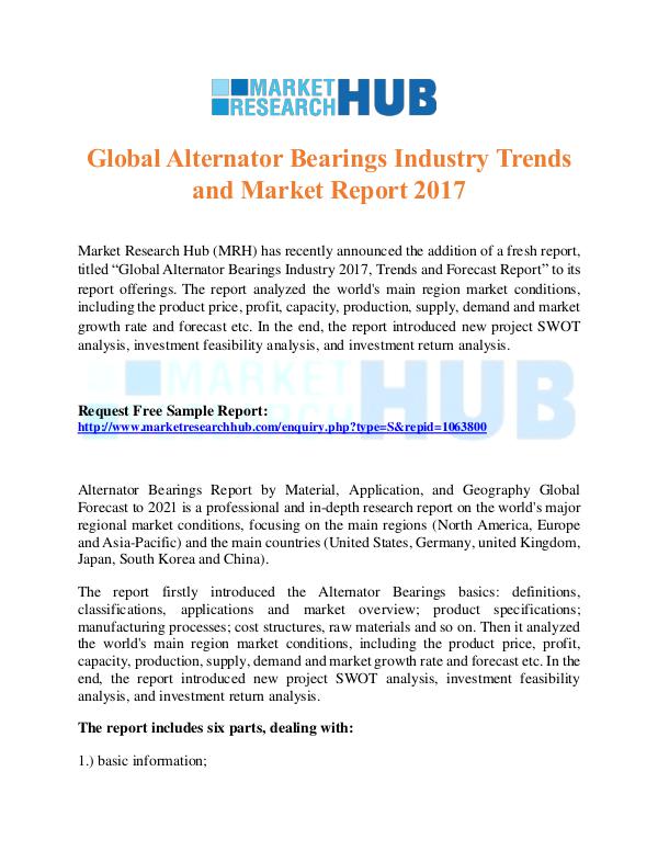 Market Research Report Global Alternator Bearings Industry Trends Report