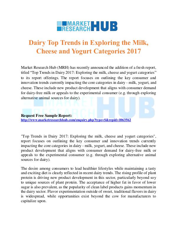 Market Research Report Dairy Top Trends in Exploring the Milk and Cheese
