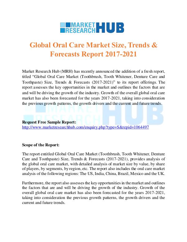 Market Research Report Global Oral Care Market Research Report 2017