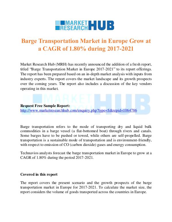 Market Research Report Barge Transportation Market in Europe Market Repor