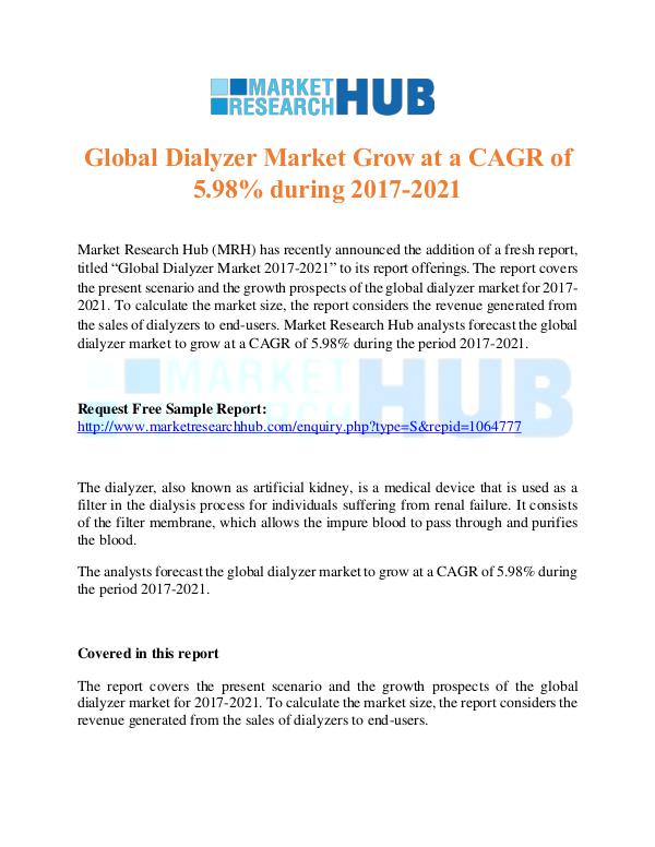 Global Dialyzer Market and Forecast Report 2017