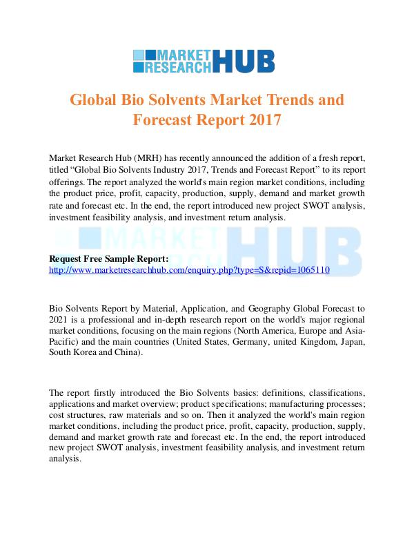 Market Research Report Global Bio Solvents Market Trends Report 2017