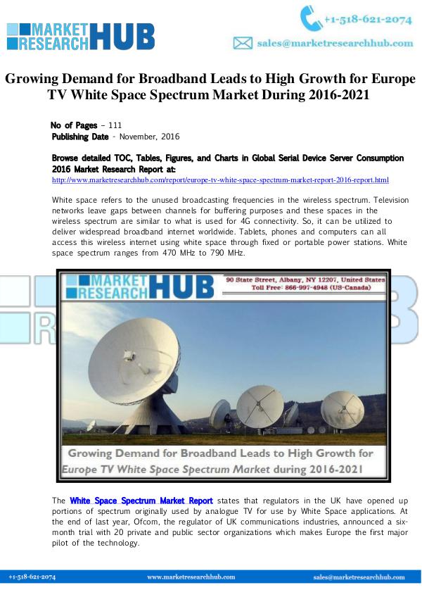Market Research Report Europe TV White Space Spectrum Market Report 2016