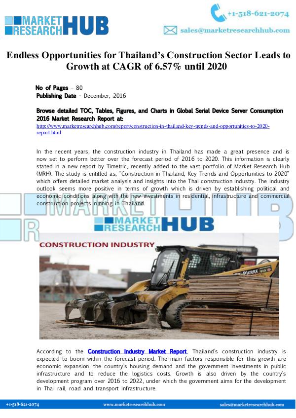 Thailand’s Construction Market Research Report
