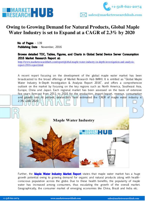 Market Research Report Global Maple Water Industry Market Report 2017