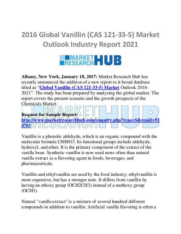 Market Research Report Global Vanillin (CAS 121-33-5) Market  Report