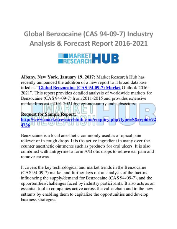Market Research Report Global Benzocaine (CAS 94-09-7) Industry Analysis