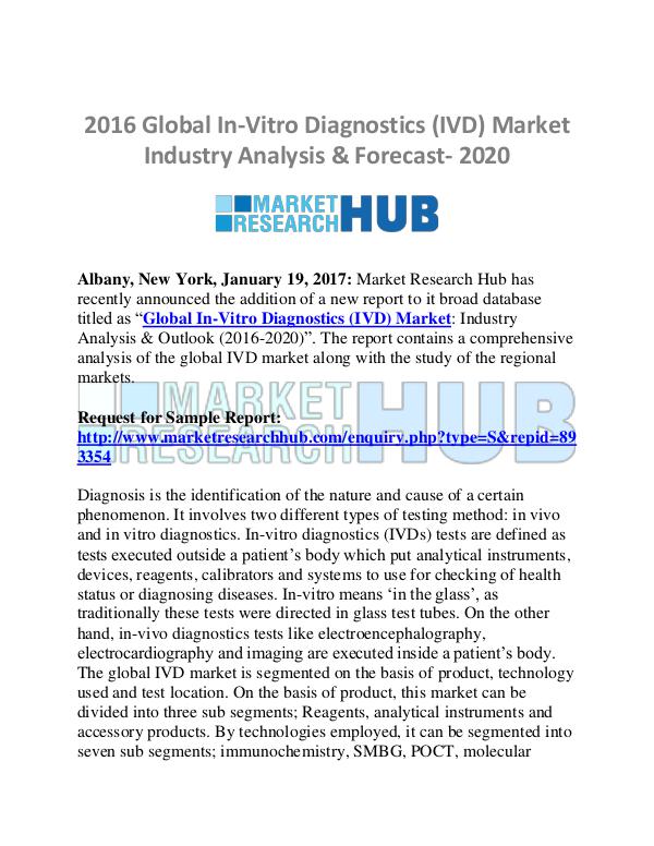 Market Research Report Global In-Vitro Diagnostics (IVD) Market Analysis