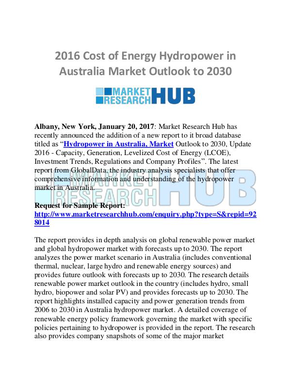 Market Research Report Australia Hydropower Market Research Report 2021
