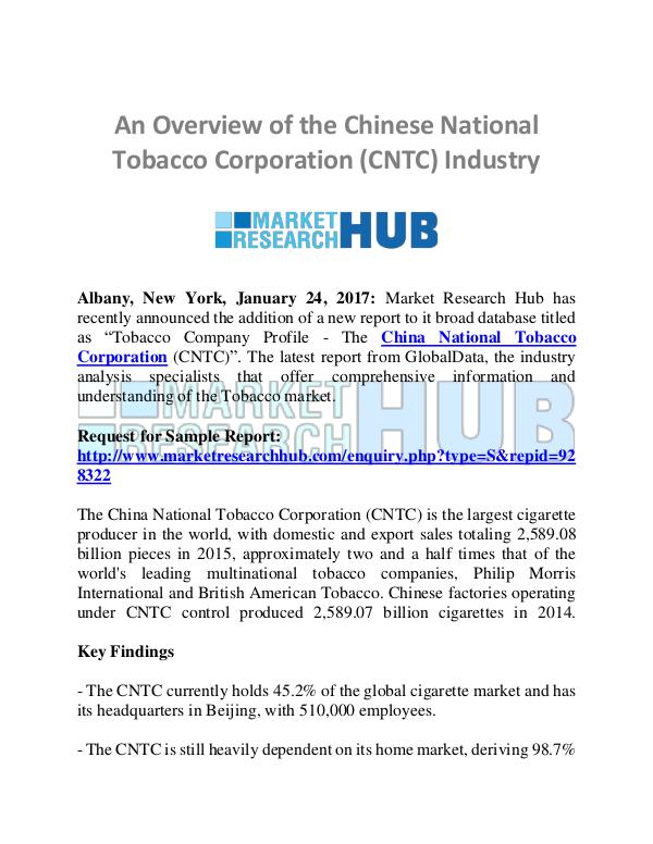 Market Research Report Overview of  Chinese National Tobacco Corporation