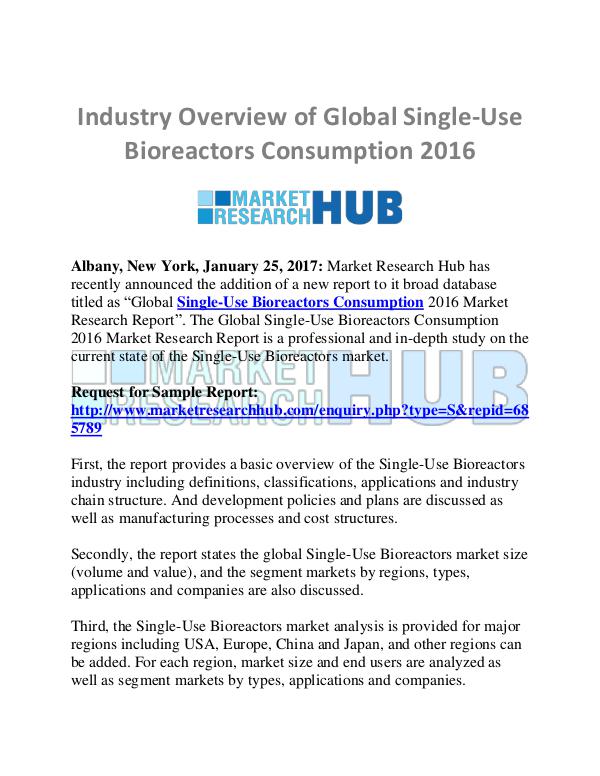 Market Research Report Global Single-Use Bioreactors Consumption Market
