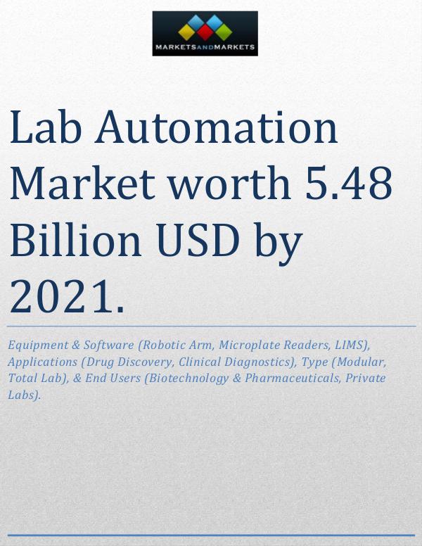 Lab Automation Market worth 5.48 Billion USD by 2021 1st press release