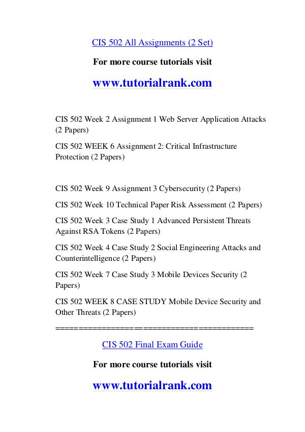 CIS 502 Course Great Wisdom / tutorialrank.com CIS 502 Course Great Wisdom / tutorialrank.com