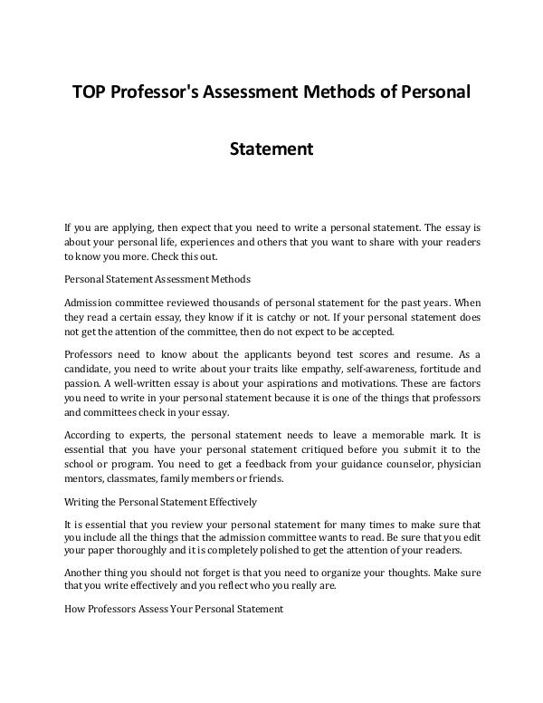 An Idea on How Professor’s Assess Your Personal Statement An Idea on How Professor’s Assess Your Personal St