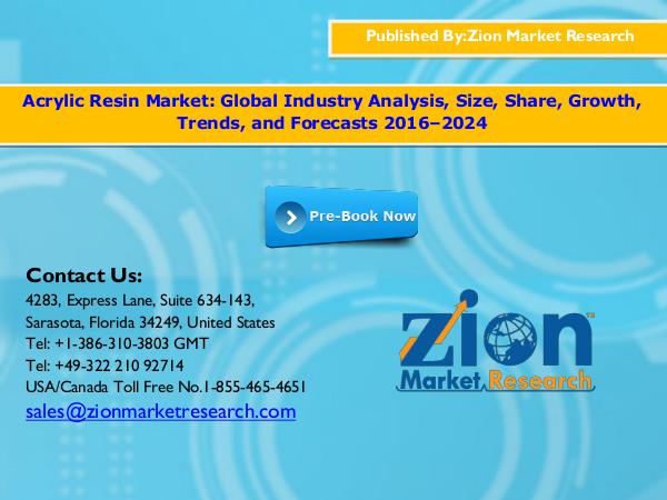 Zion Market Research Acrylic Resin Market, 2016 - 2024