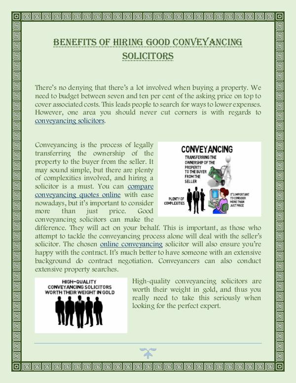 Benefits Of Hiring Good Conveyancing Solicitors Benefits Of Hiring Good Conveyancing Solicitors