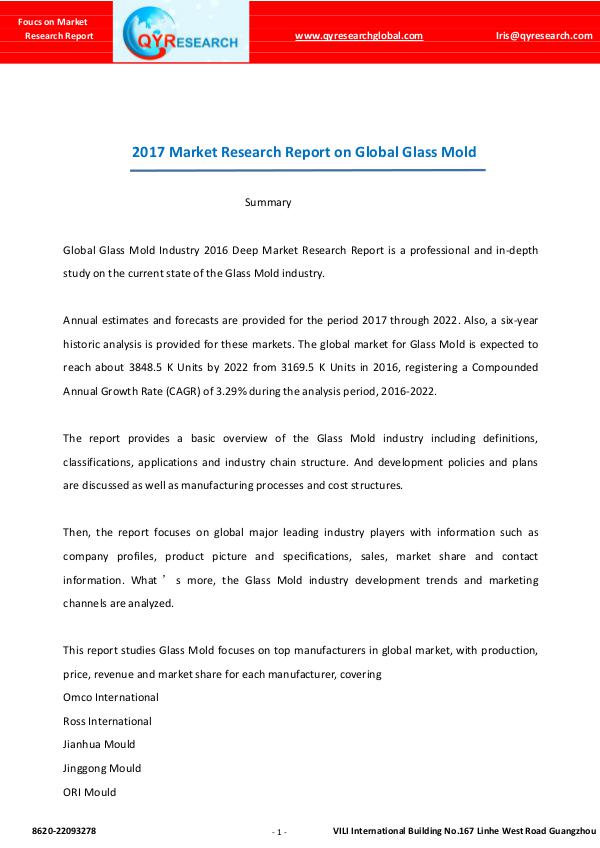 Global Garage Door Opener Market Research Report 2016 2017 Market Research Report on Global Glass Mold