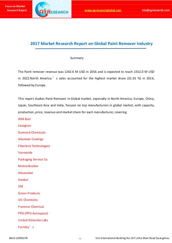 Global Paint Remover Industry Market Report