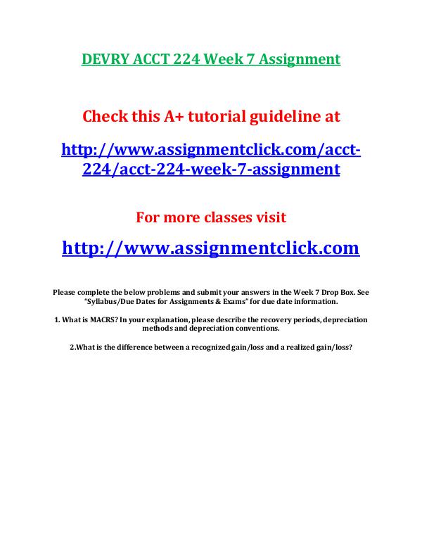 devry acct 212 entire course DEVRY ACCT 224 Week 7 Assignment