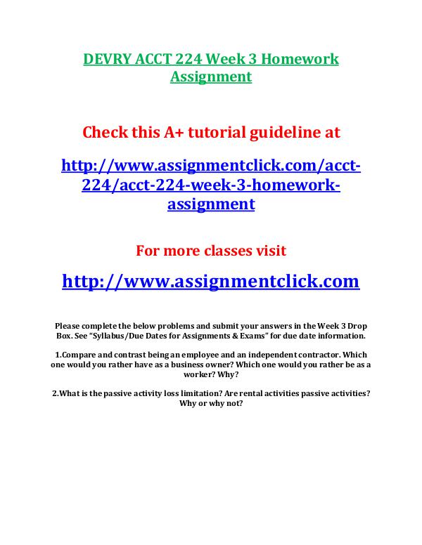 devry acct 212 entire course DEVRY ACCT 224 Week 3 Homework Assignment