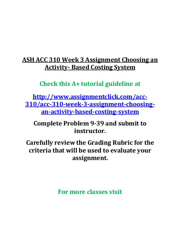 ASH ACC 310 Week 3 Assignment Choosing an Activity
