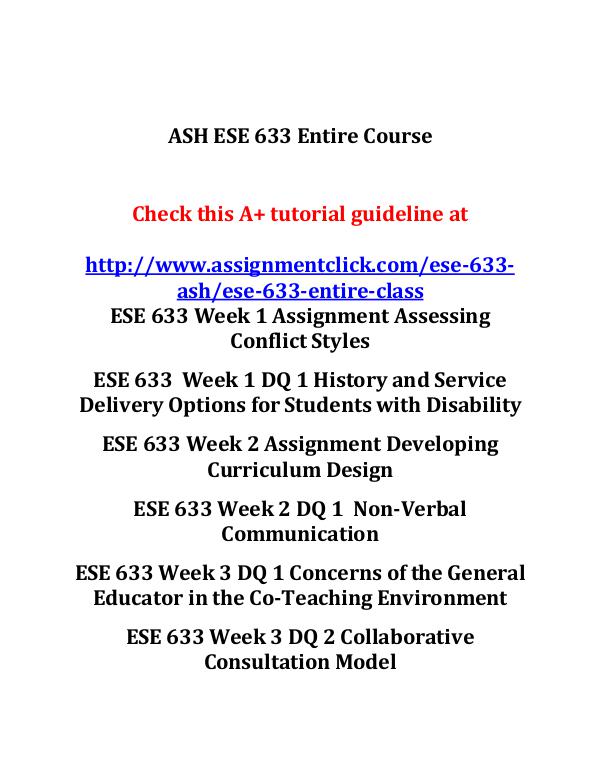 ash ese 633 entire course ASH ESE 633 Entire Course