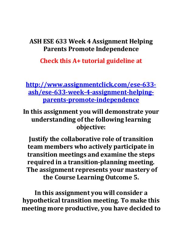 ASH ESE 633 Week 4 Assignment Helping Parents Prom