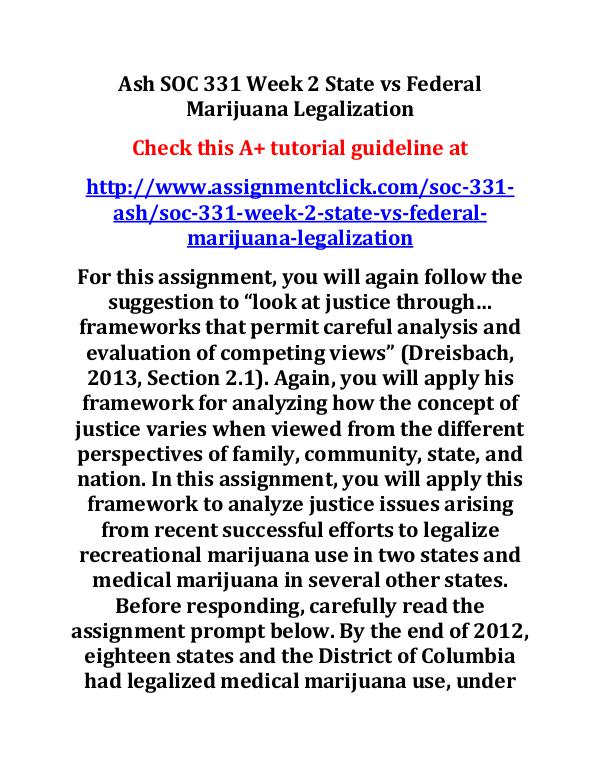 Ash SOC 331 Week 2 State vs Federal Marijuana Lega