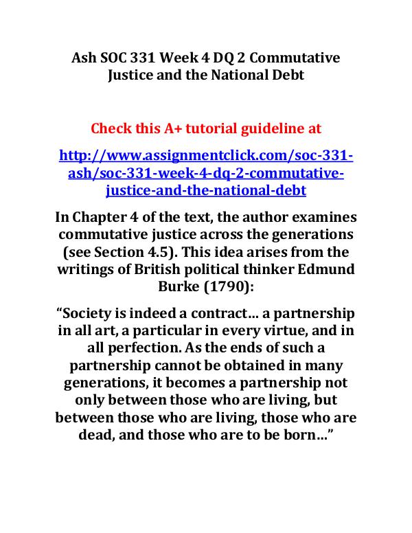 Ash SOC 331 Week 4 DQ 2 Commutative Justice and th
