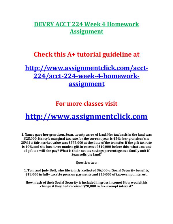 DEVRY ACCT 224 Week 4 Homework Assignment