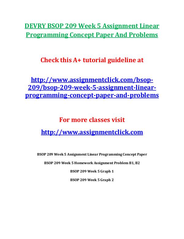DEVRY BSOP 209 Week 5 Assignment Linear Programmin
